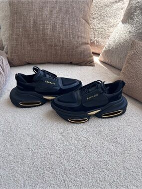 Balmain Black Sneakers with Gold Accents